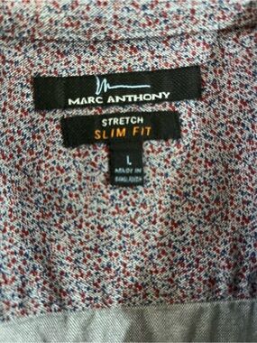 Marc Anthony Slim Stretch Button-Up in Red & Blue Microdot Dress shirt Large